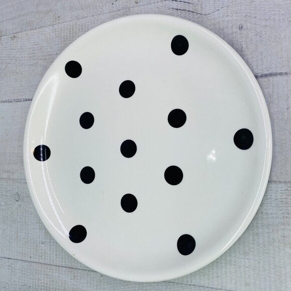 Coastline Imports White Black Polka Dots Earthenware 8" Round Plates Set of 4 - Picture 2 of 16